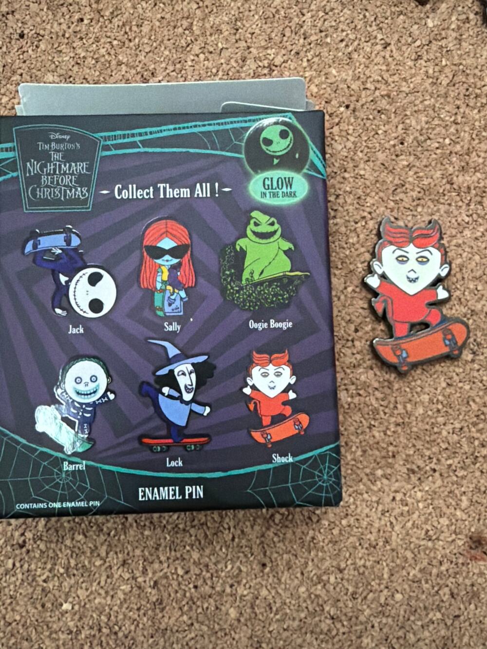 Shock Nightmare Before Christmas Skateboard GITD Opened blind Box PIN